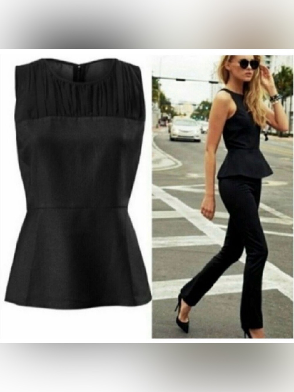 CAbi Bustier Peplum Top in Black
